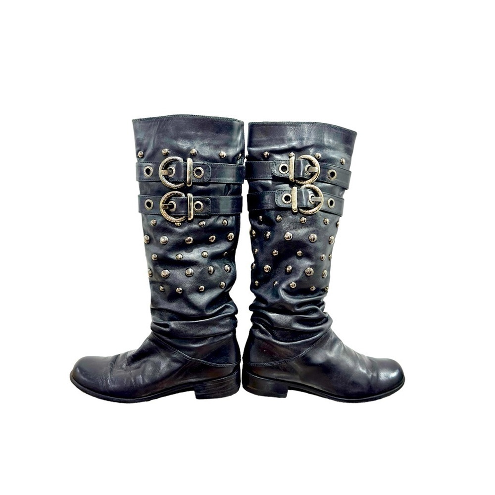 Stuart Weitzman Black Moto Biker Studded Calf Leather Boots size 6 - Picture 7 of 8